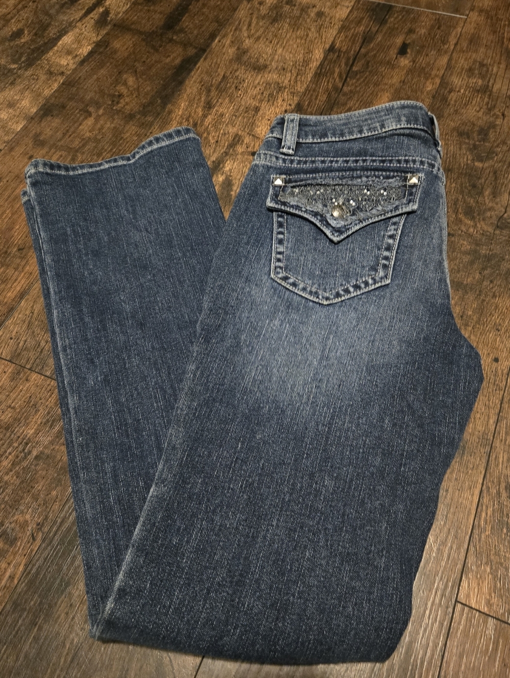 Women’s Apt 9 Curvy Dark Blue Embellished Pocket Jeans